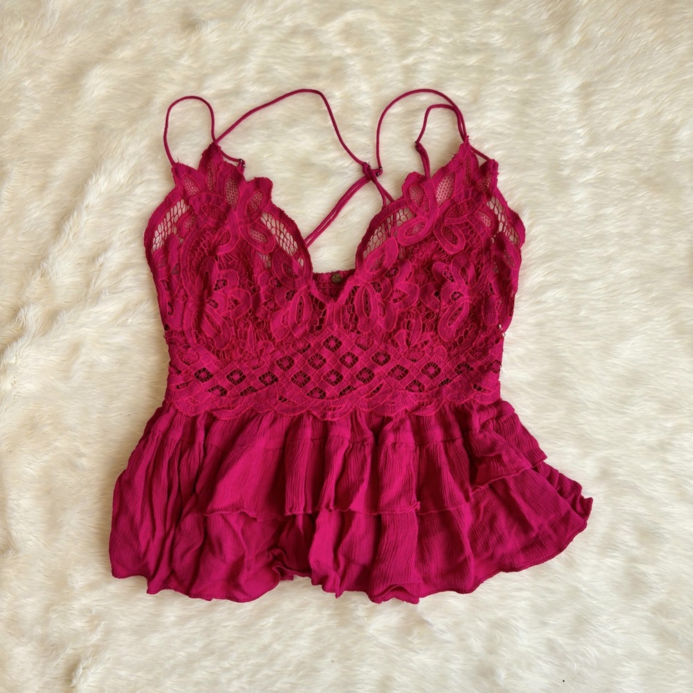 Free People Magenta Lace Peplum Camisole